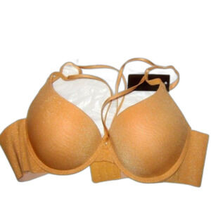 Youmita Pale Gold Glittery Fabric Cross Front 36B Bra NWT